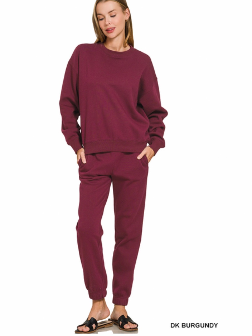 Dark burgundy ZENANA FLEECE LONG SLEEVE
PULLOVER & JOGGER SET